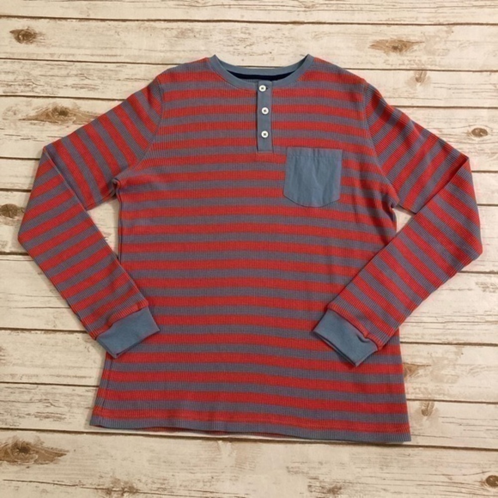 Mini Boden Long Sleeve Red and Blue Stripes Waffle Henley Boy 13-14 YRS